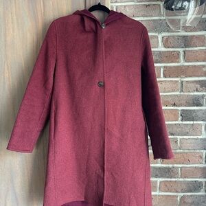 Uniqlo Women's Hooded Wool Blend Coat - Burgundy